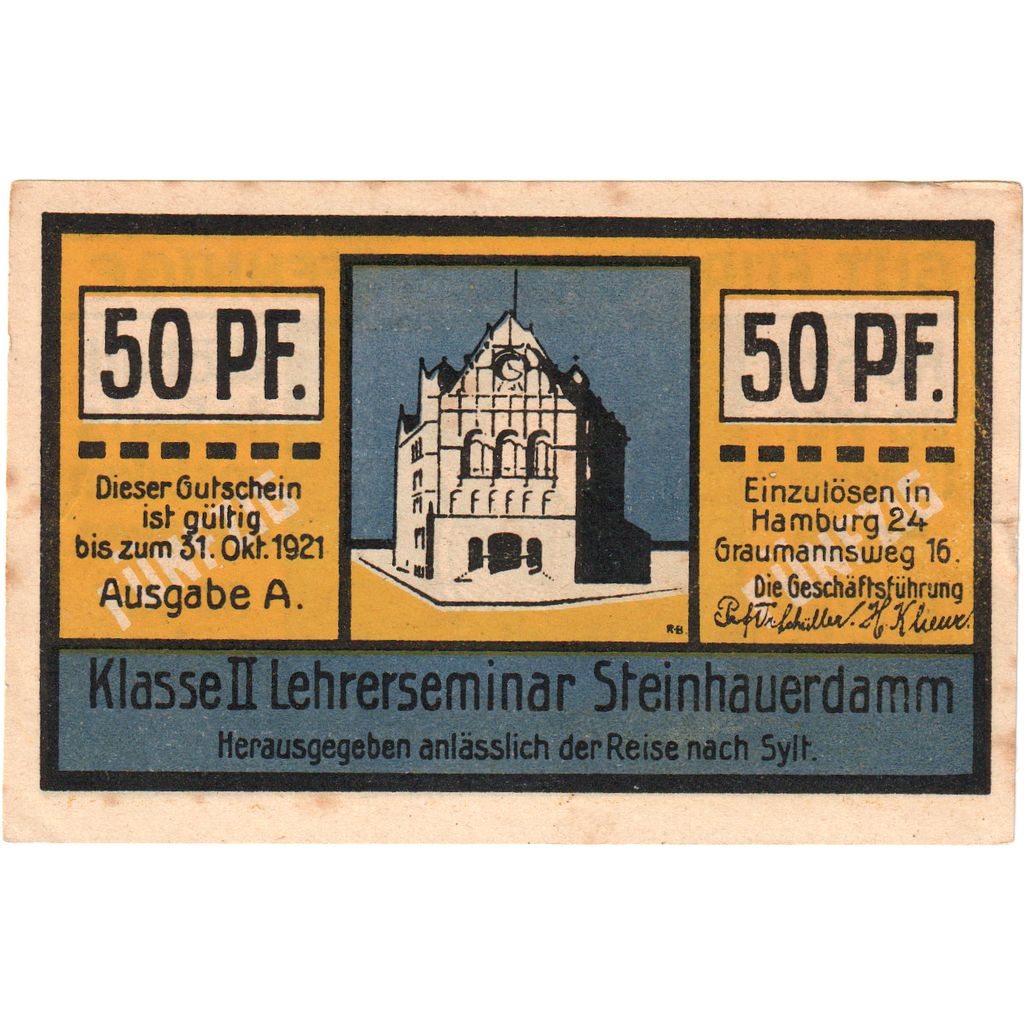 Alemania, Hamburg Lehrerseminar Steinhauerdamm, Klasse II, 50 Pfennig