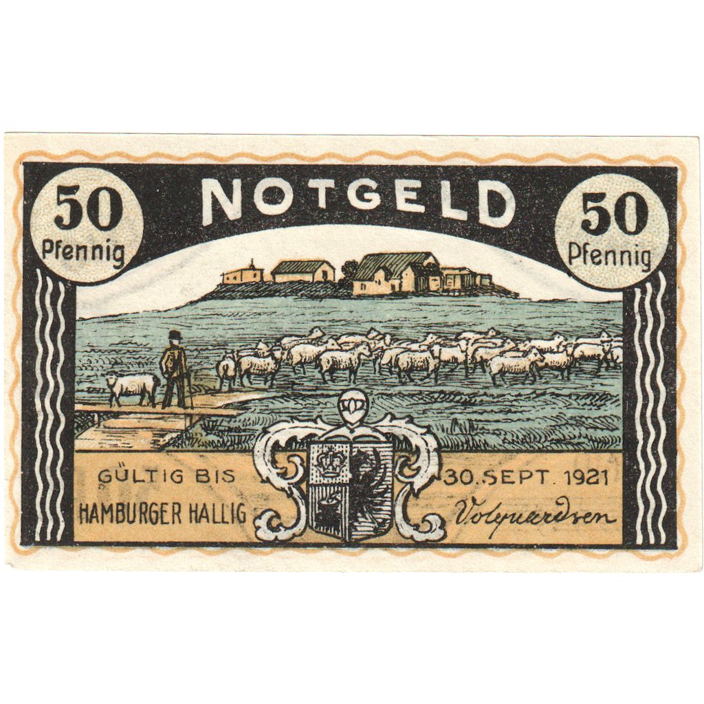 Alemania, Hamburger Hallig Volquardsen, 50 Pfennig, 1921-09-30, EBC+