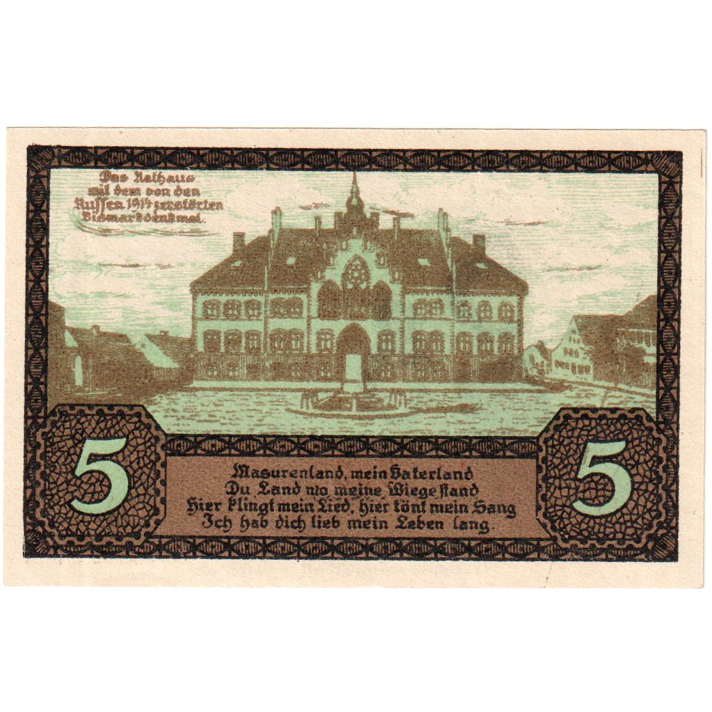 Alemania, Johannisburg Stadt, 5 Pfennig, 1921-10-01, EBC+