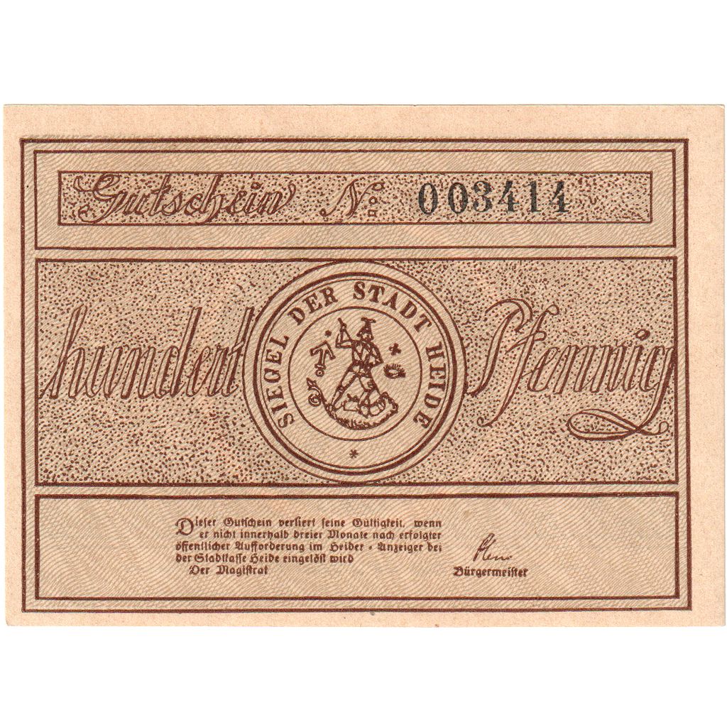 Niemcy, Heide Stadt, 1 Mark, UNC(60-62)