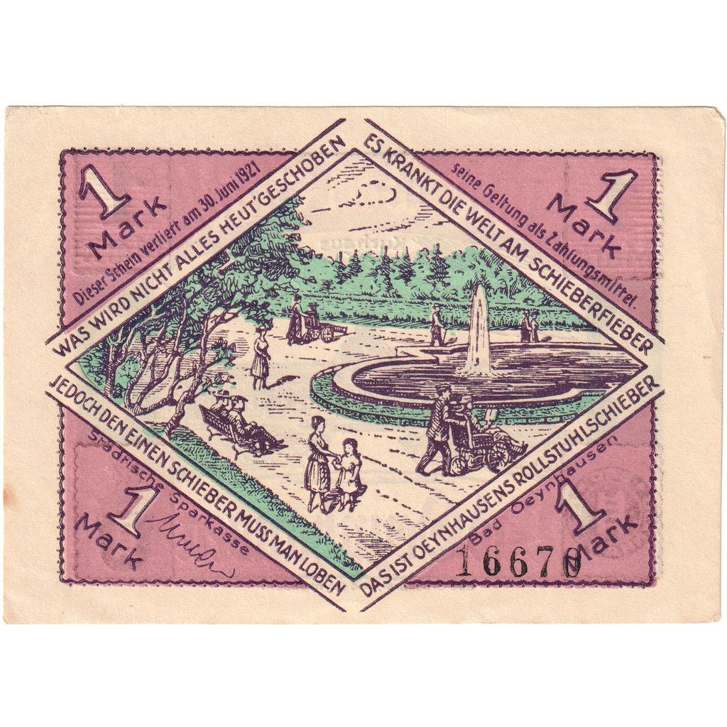 Alemania, Oeynhausen, Bad Städtische Sparkasse, 1 Mark, 1921-06-30, UNC