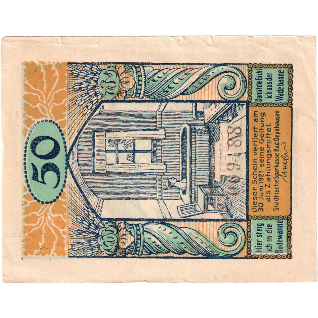 Alemania, Oeynhausen, Bad Städtische Sparkasse, 50 Pfennig, 1921-06-30, UNC