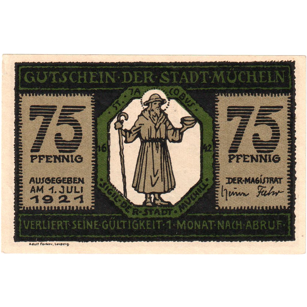 Alemania, Mucheln Stadt, 75 Pfennig, 1921-07-01, EBC+