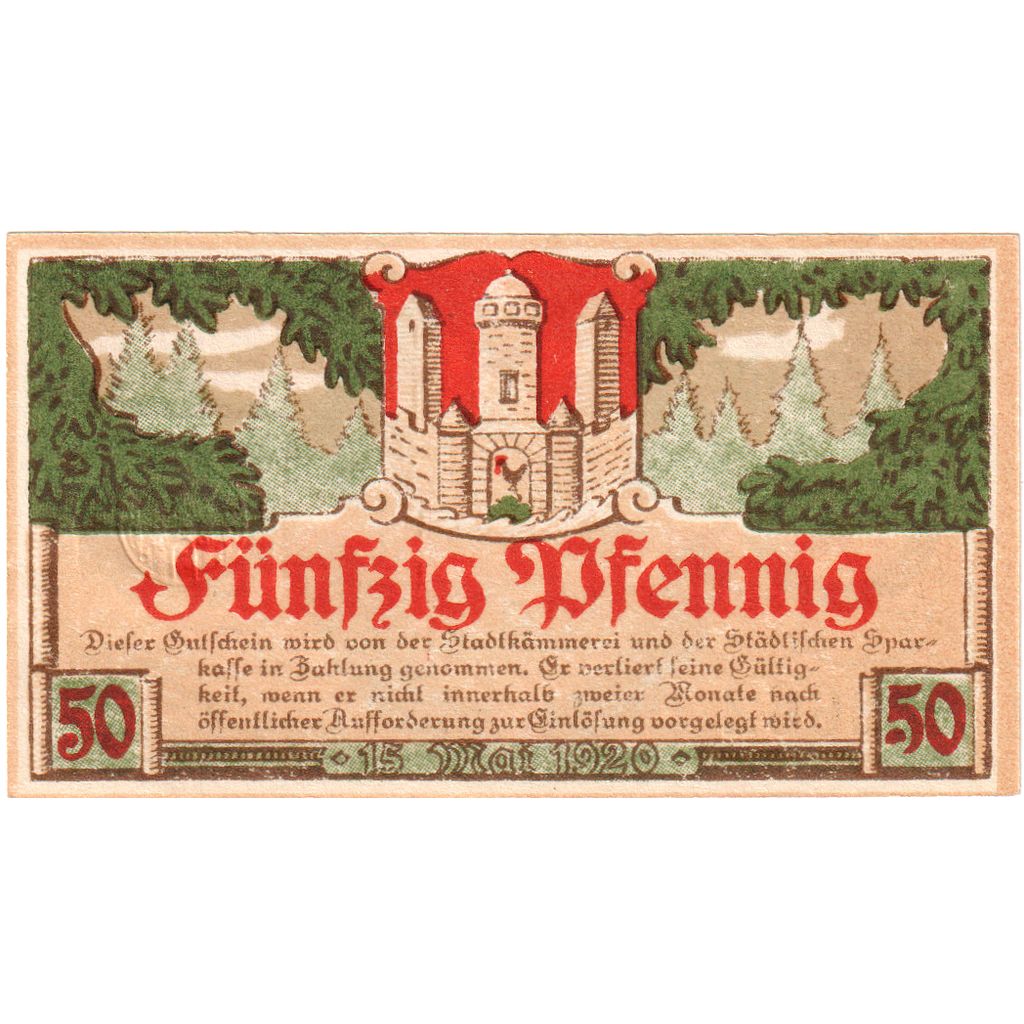 Alemania, Meiningen Stadt, 50 Pfennig, 1920-05-15, EBC+