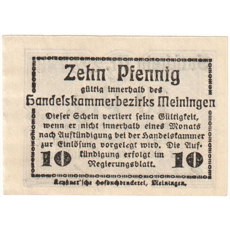 Deutschland, Meiningen Handels und Gewerbekammer des Kreises, 10 Pfennig