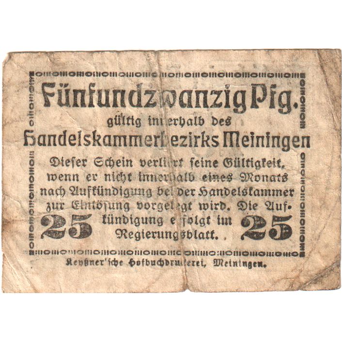 Deutschland, Meiningen Handels und Gewerbekammer des Kreises, 25 Pfennig