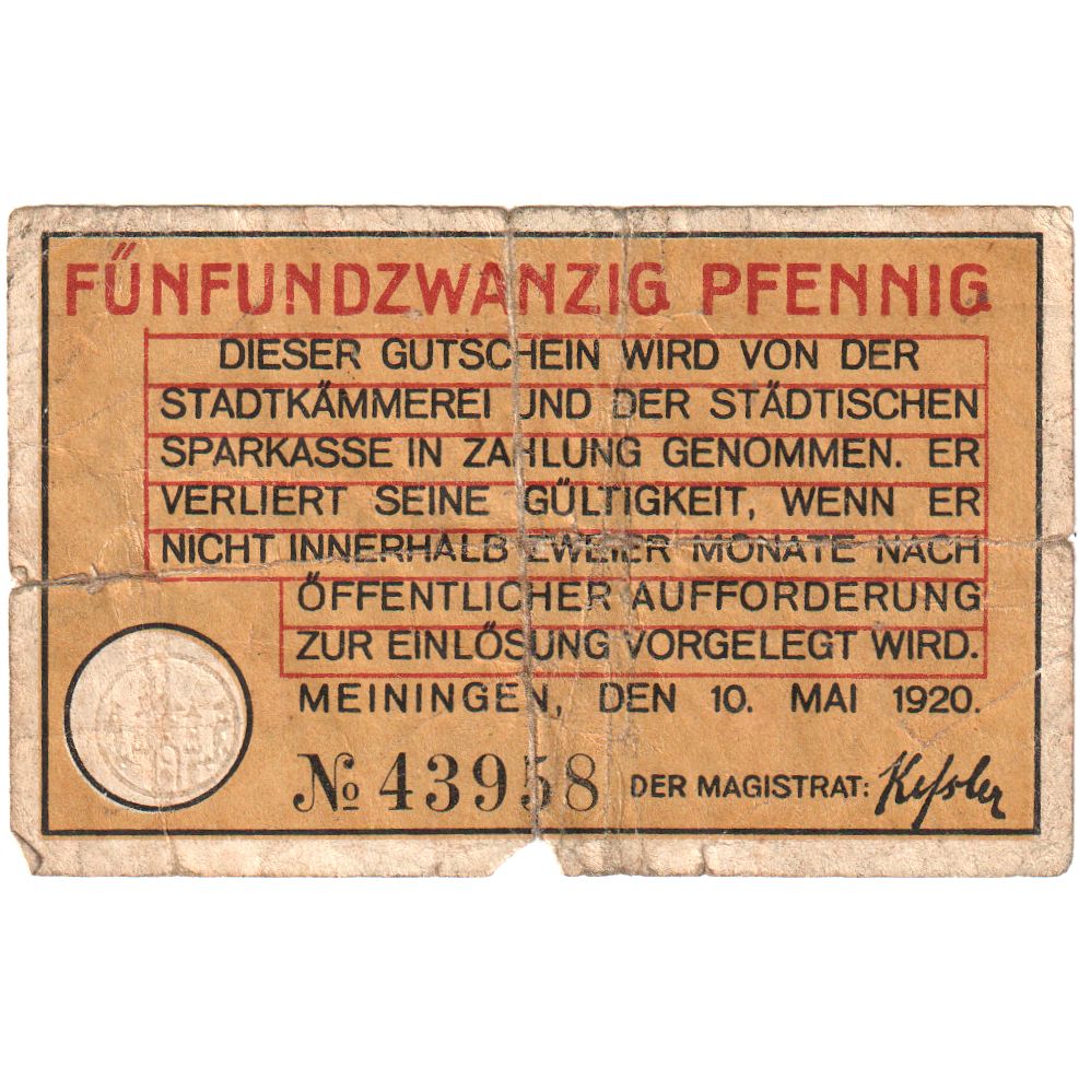 Deutschland, Meiningen Handels und Gewerbekammer des Kreises, 25 Pfennig