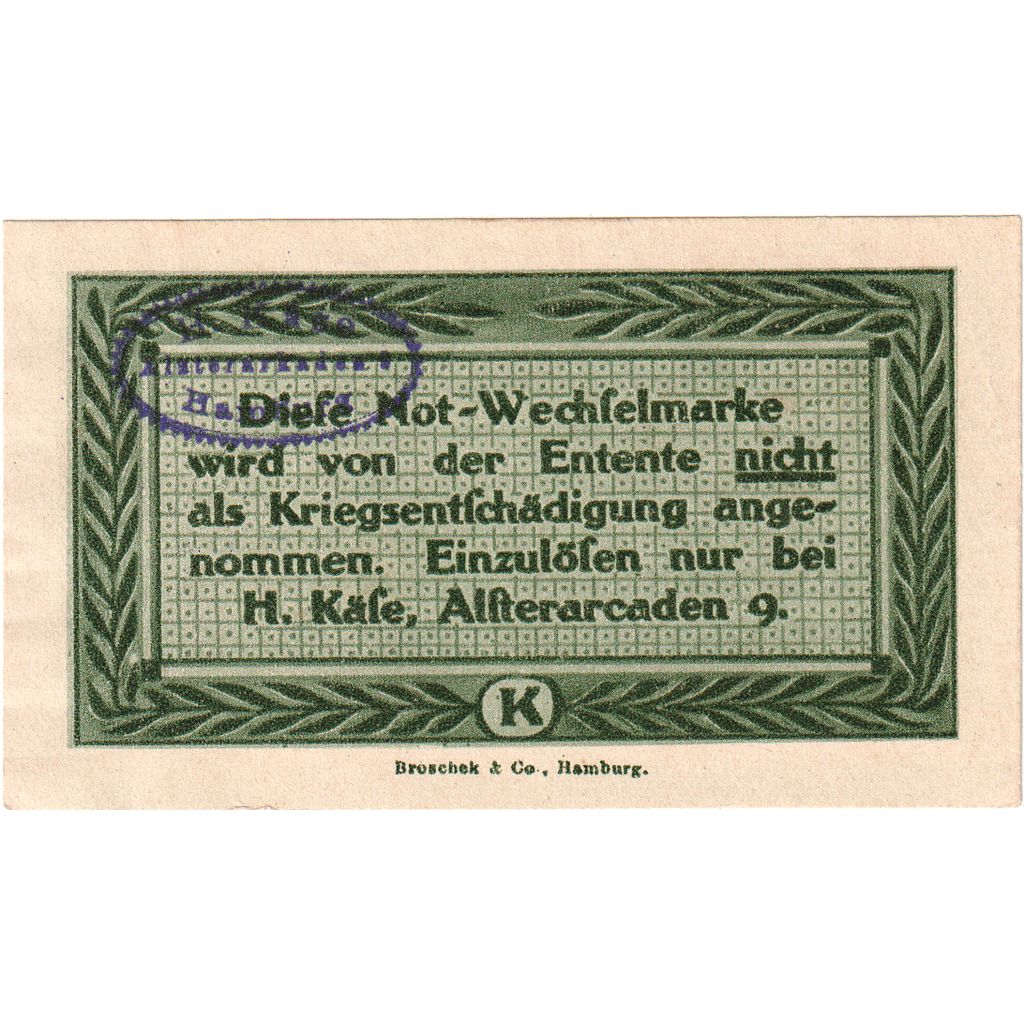 Niemcy, Hamburg H.Käse Alsterarcaden, 50 Pfennig, 1921-01-01, UNC(60-62)