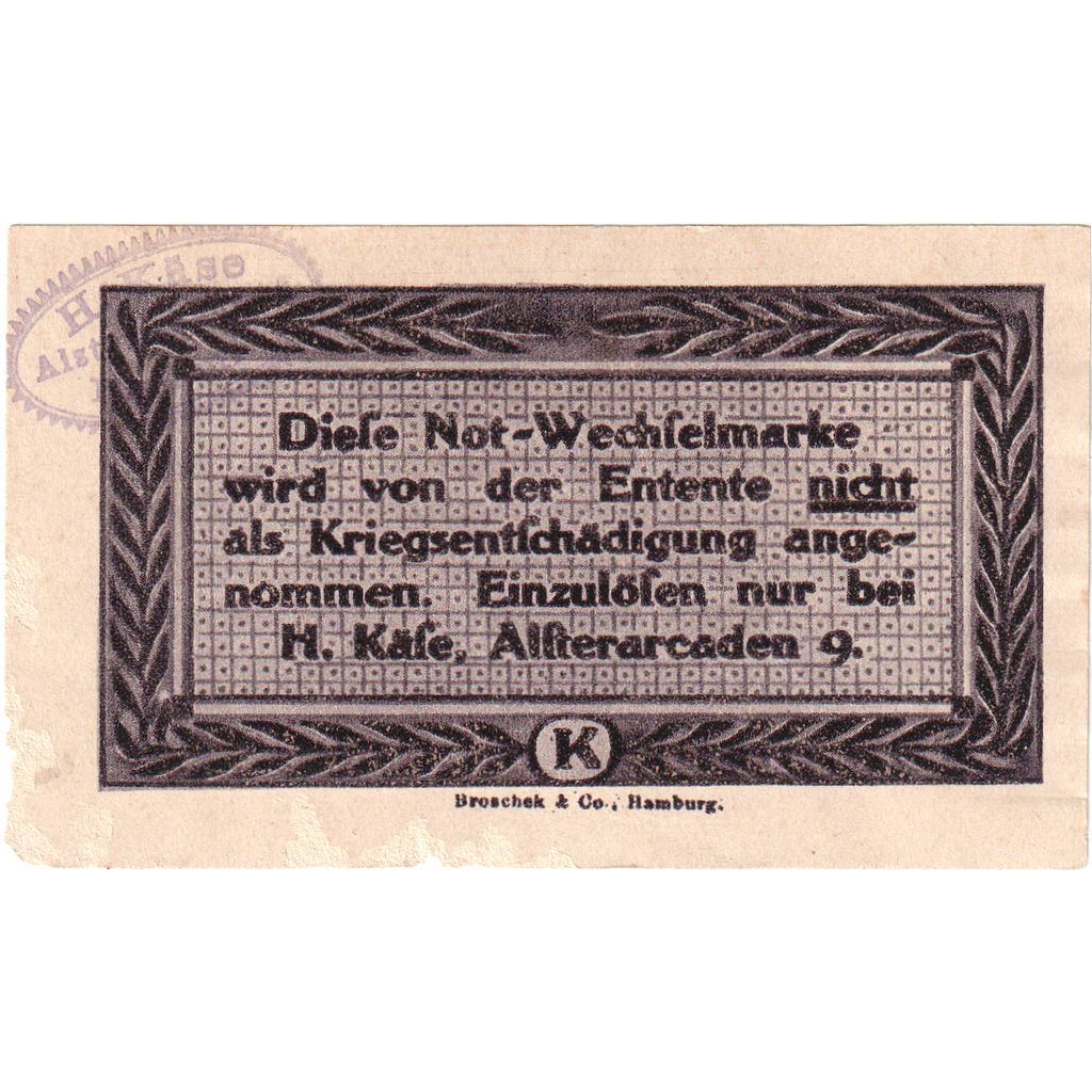 Niemcy, Hamburg H.Käse Alsterarcaden, 25 Pfennig, 1921-01-01, UNC(60-62)