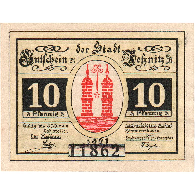 Niemcy, Jessnitz Stadt, 10 Pfennig, UNC(60-62)