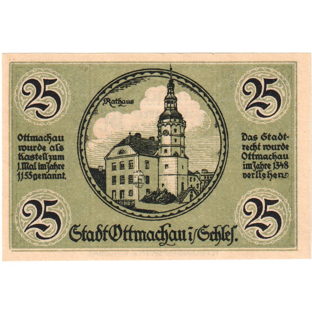 Alemania, Ottmachau Stadt, 25 Pfennig, 1921-01-02, EBC+