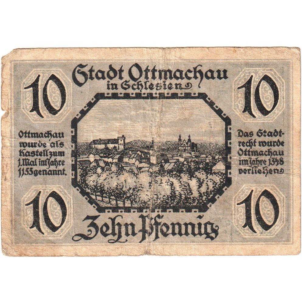 Alemania, Ottmachau Stadt, 10 Pfennig, 1921-01-02, EBC+