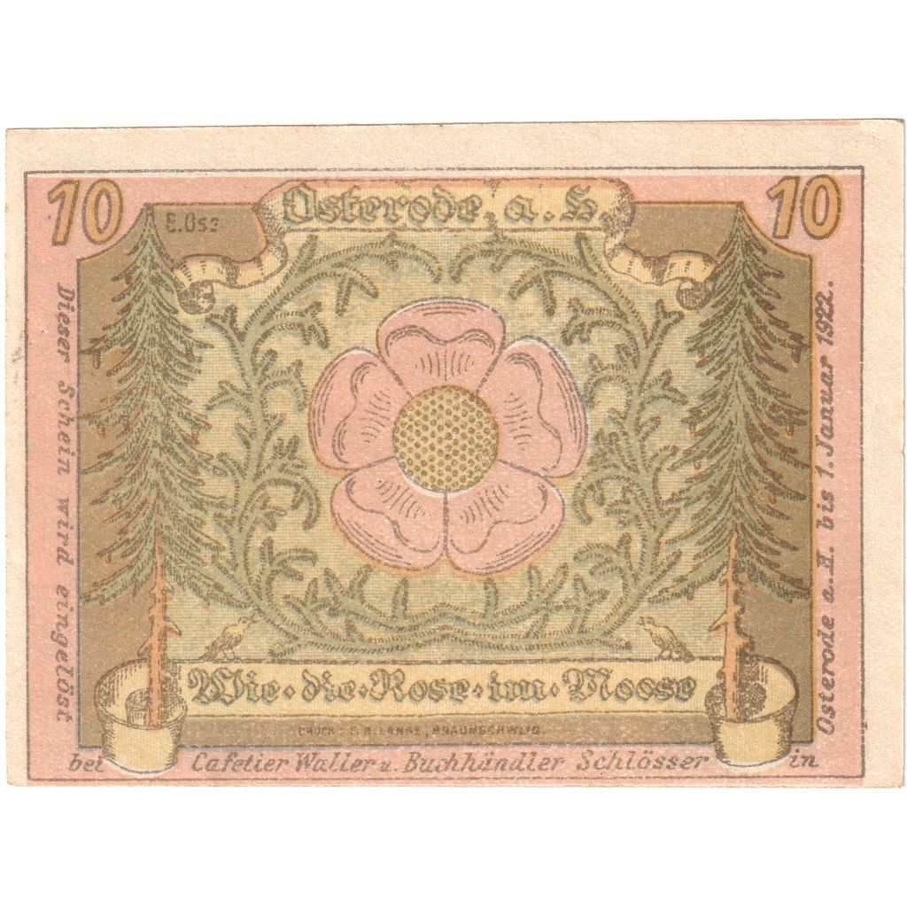 Alemania, Osterode a. Harz Cafétier Waller und Buchhändler, 10 Pfennig