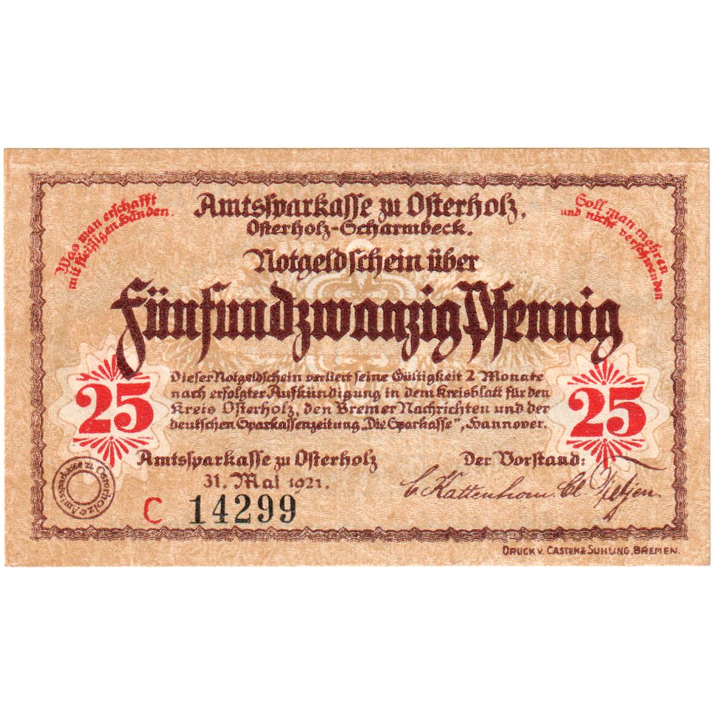 Alemania, Osterholz Amtssparkasse, 25 Pfennig, 1921-05-31, EBC