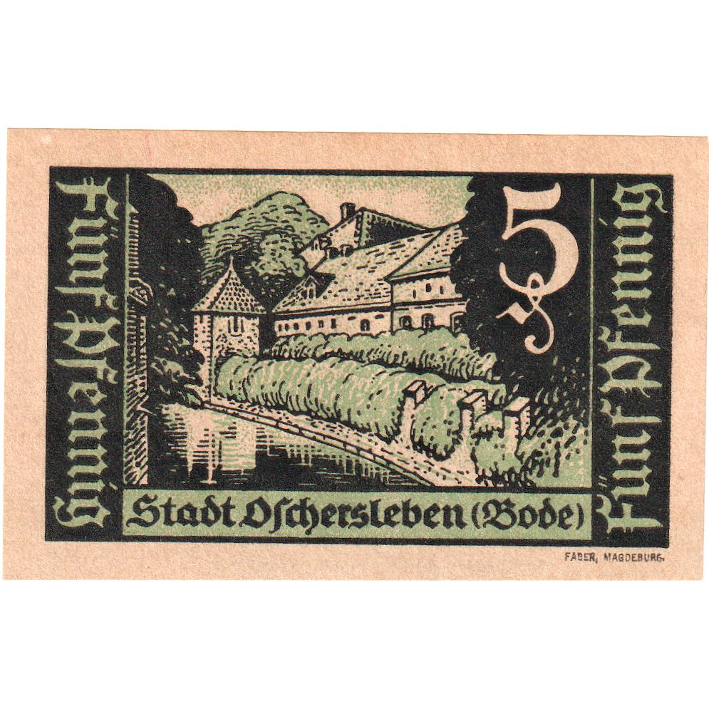 Alemania, Oschersleben a.Bode Stadt, 5 Pfennig, 1921-03-01, EBC+