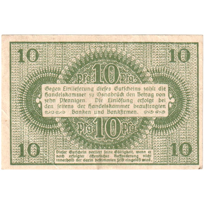 Alemania, Osnabrück Handelskammer, 10 Pfennig, 1917-05-01, EBC