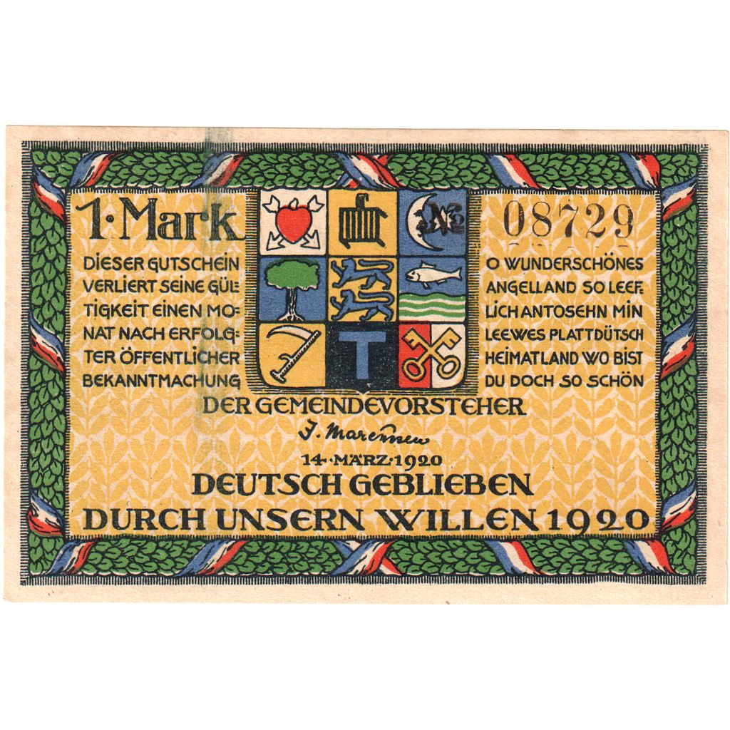 Deutschland, Holnis, 1 Mark, 1920-03-14, UNZ