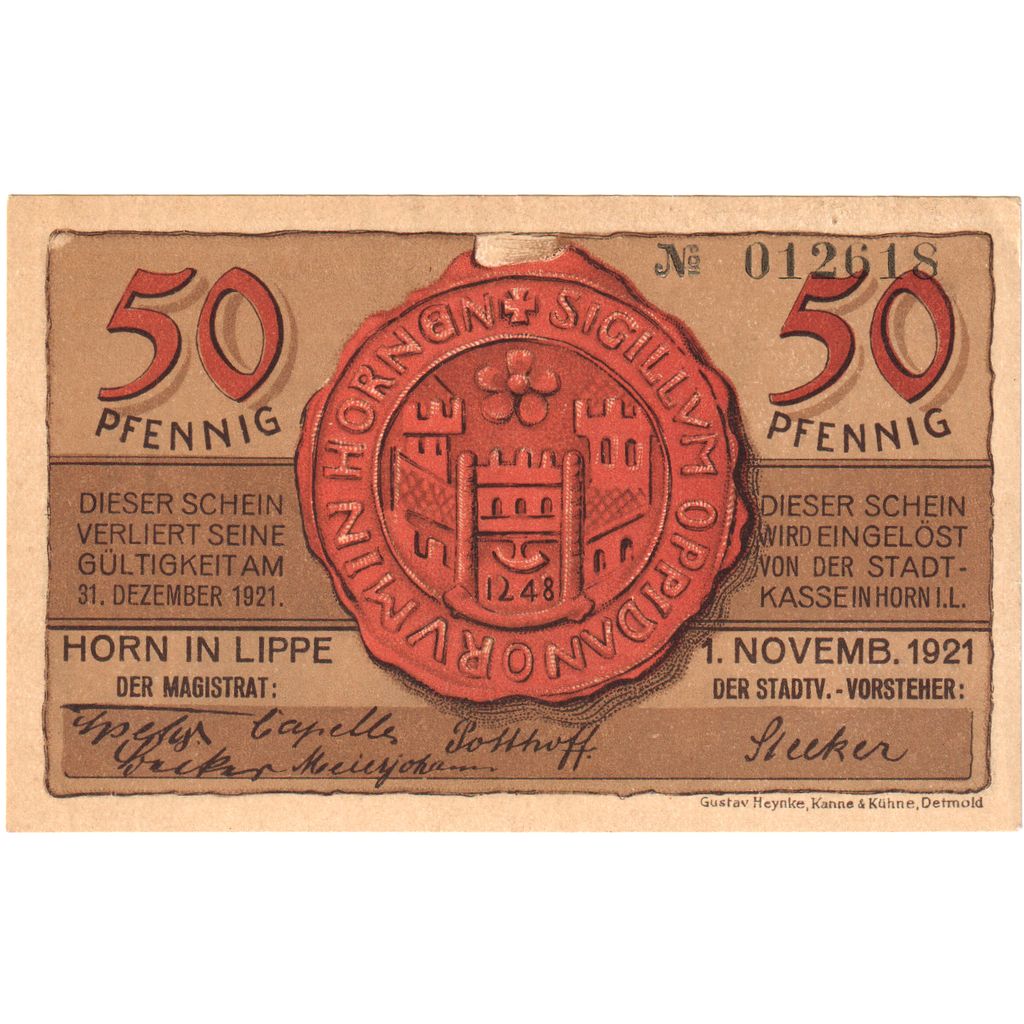 Niemcy, Horn Stadt, 50 Pfennig, 1921-12-31, UNC(60-62)