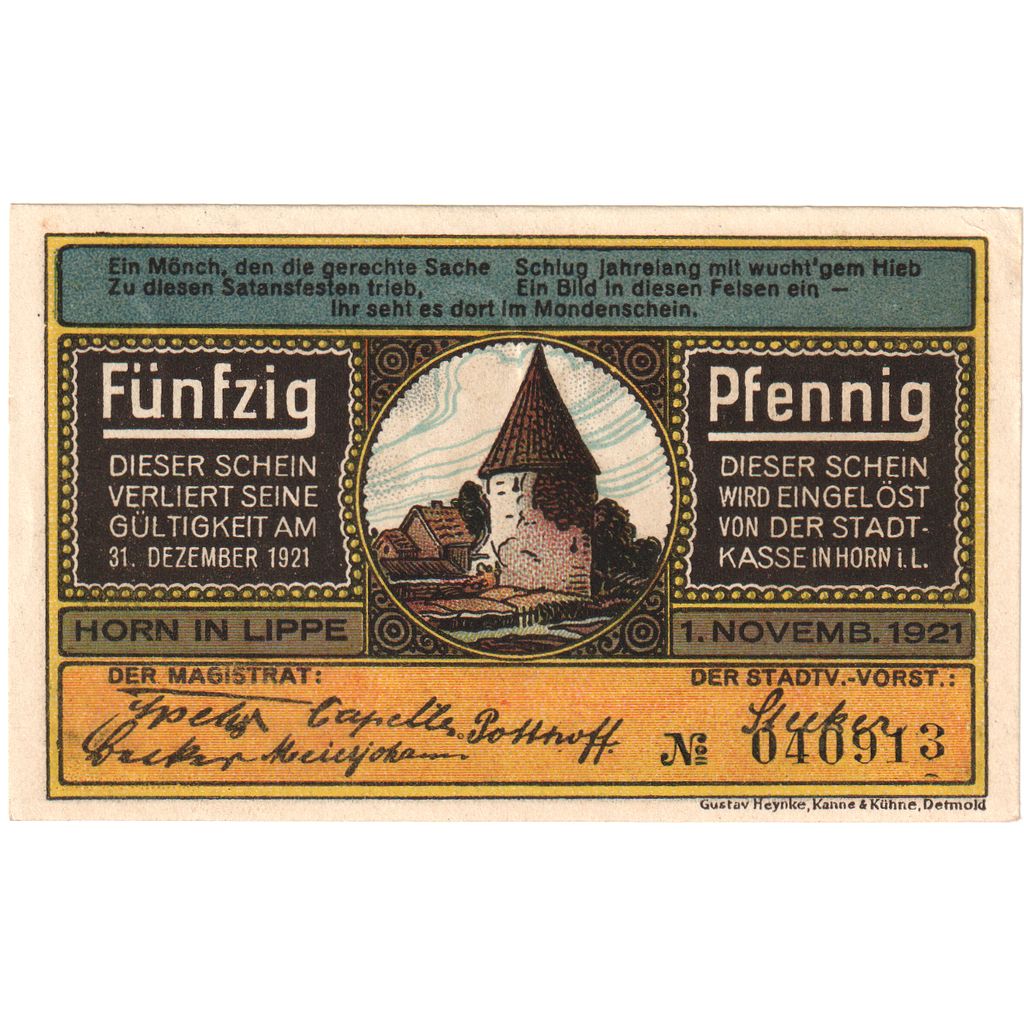 Deutschland, Horn Stadt, 50 Pfennig, 1921-12-31, VZ+