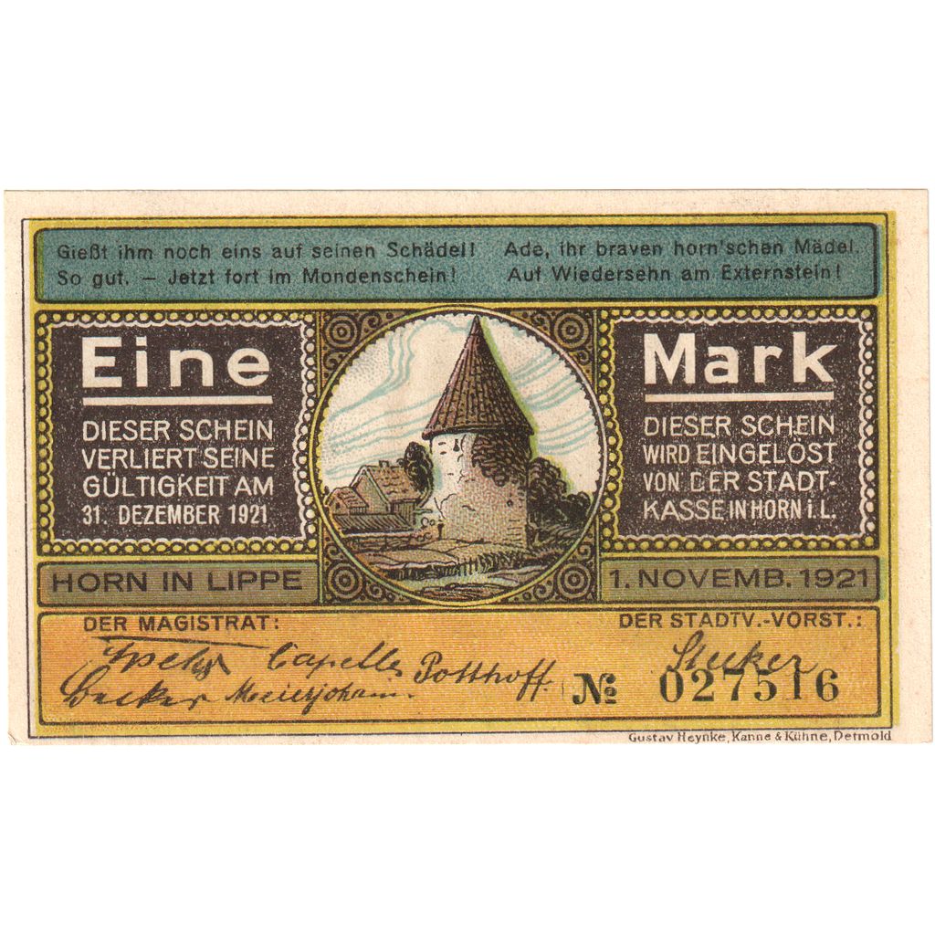 Allemagne, Horn Stadt, 1 Mark, 1921-12-31, SUP+