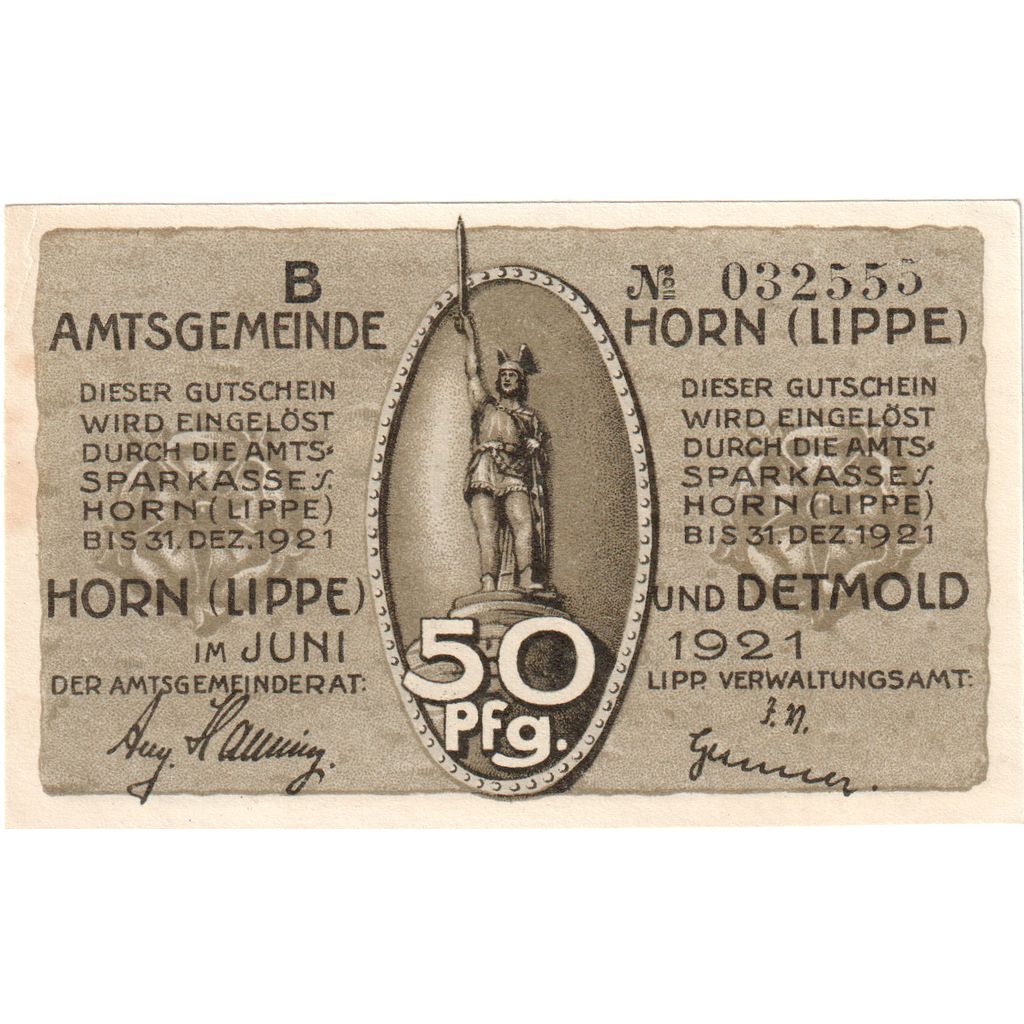 Deutschland, Horn Stadt, 50 Pfennig, 1921-12-31, VZ+