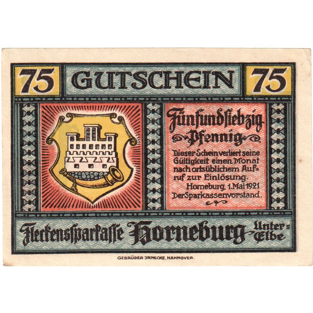 Deutschland, Horneburg, 75 Pfennig, 1921-05-01, UNZ-