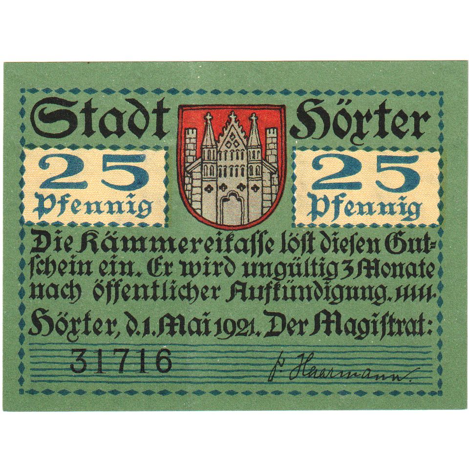 Niemcy, Hörter Stadt, 25 Pfennig, 1921-05-01, Hörter Stadt, UNC(60-62)