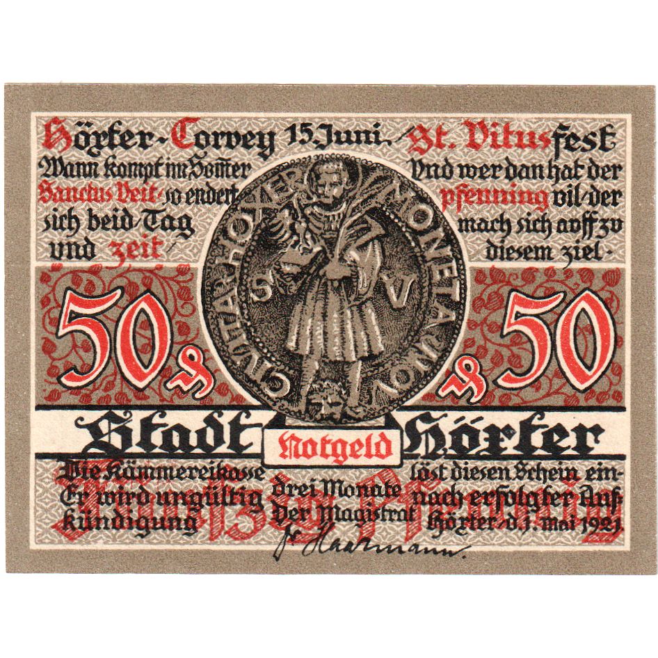 Deutschland, Hörter Stadt, 50 Pfennig, 1921-05-01, VZ+