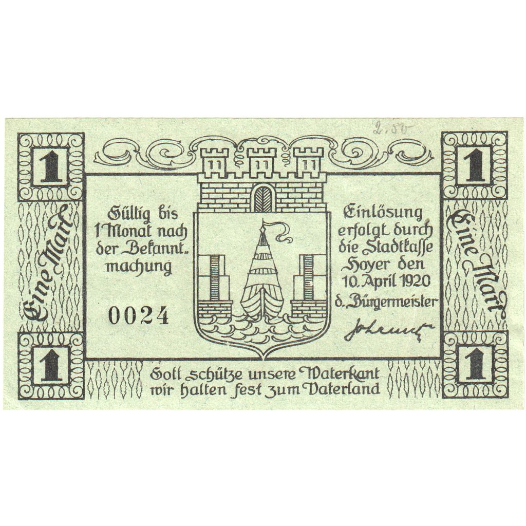 Alemania, Hoyer, 1 Mark, 1920-04-10, 04752, UNC