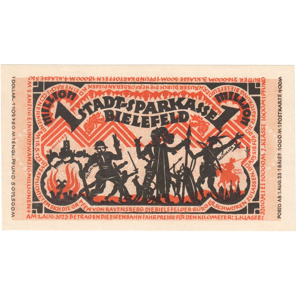 Alemania, Bielefeld Stadt, 1 Million Mark, 1923-08-11, EBC+