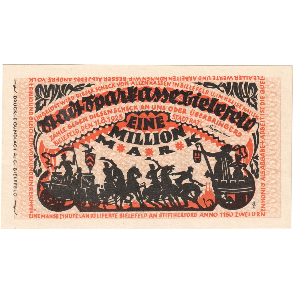 Alemania, Bielefeld Stadt, 1 Million Mark, 1923-08-11, EBC+