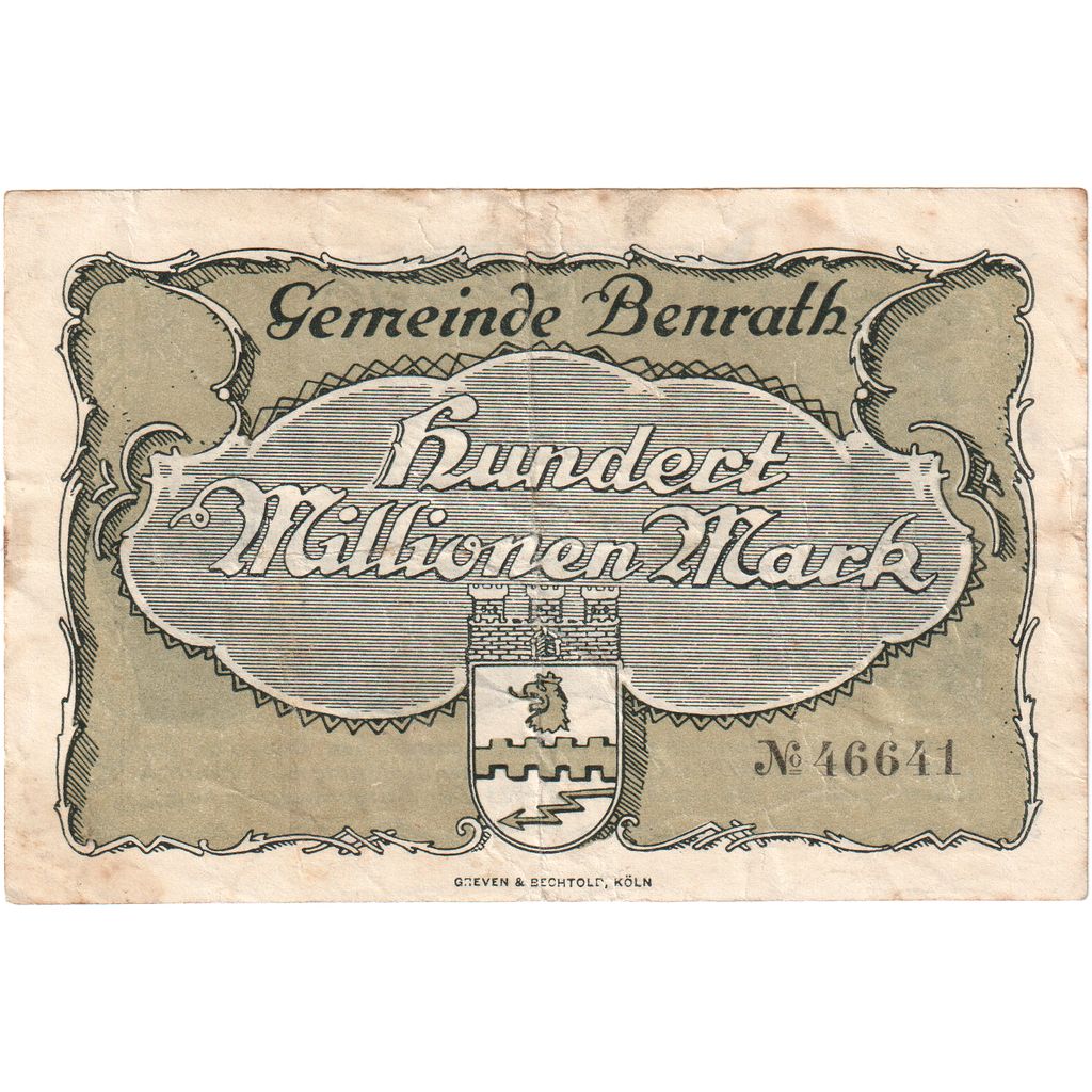 Alemania, Benrath Gemeinde, 100 Millionen Mark, 1923-09-07, EBC