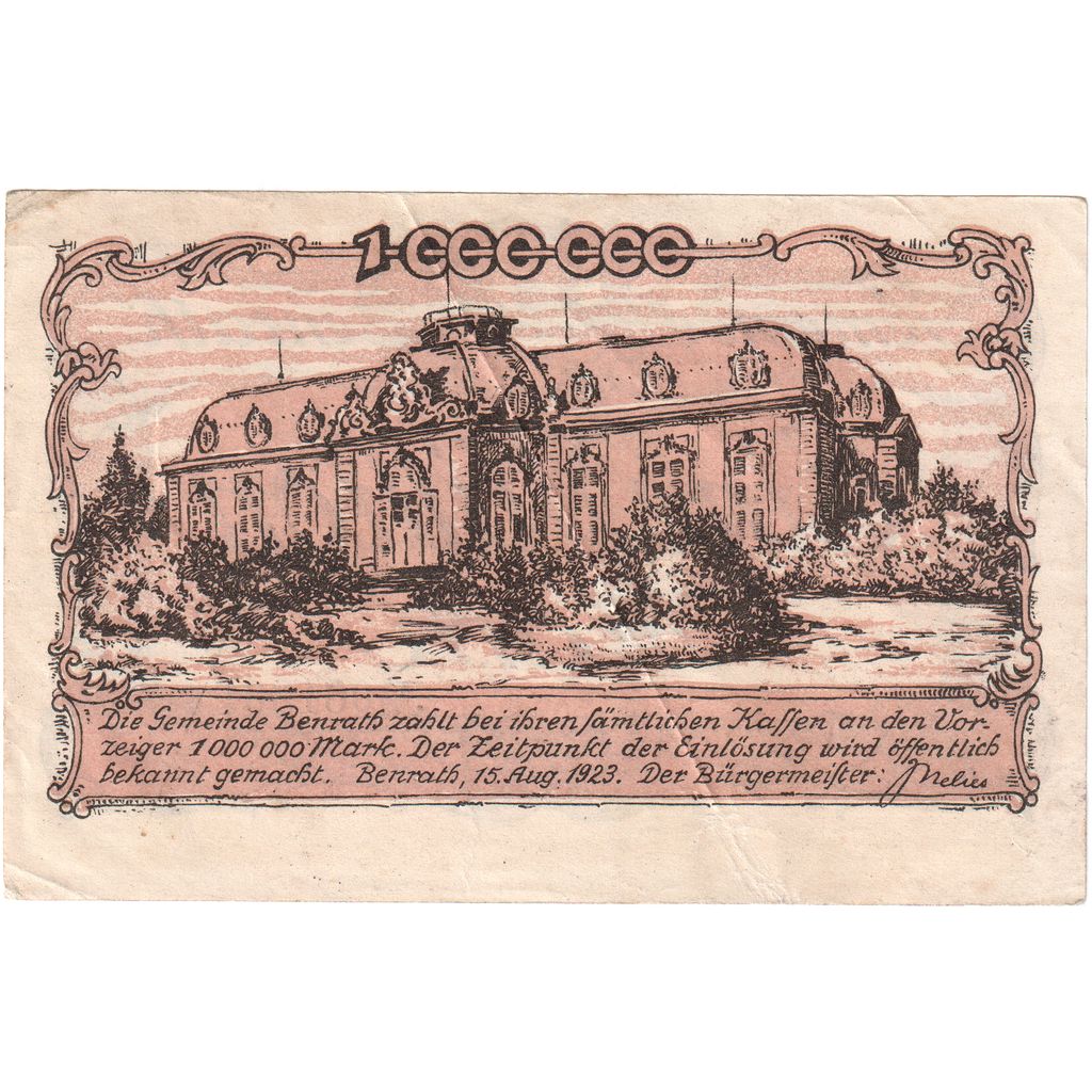 Alemania, Benrath Gemeinde, 1 Million Mark, 1923-09-07, EBC
