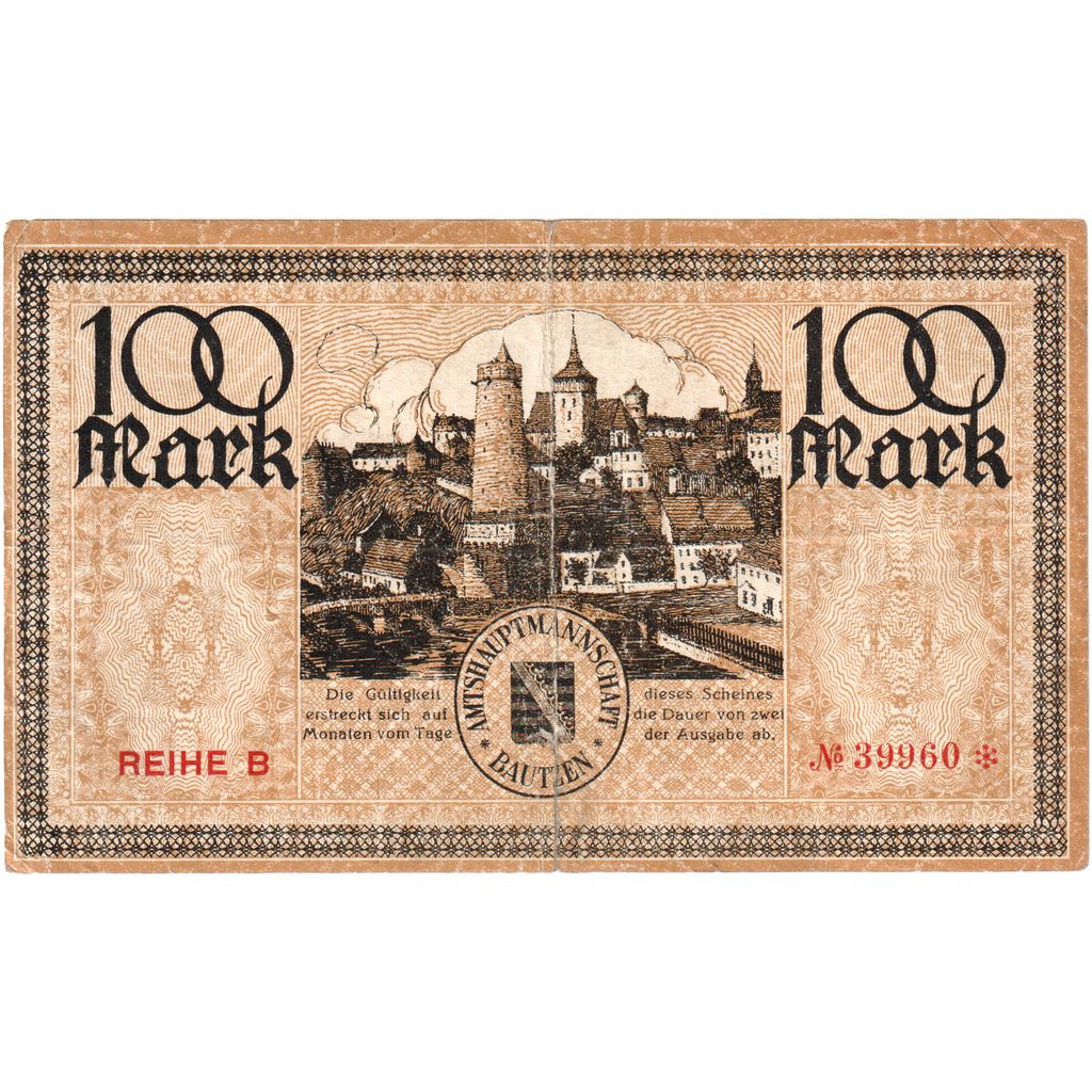 Alemania, Bautzen Bezirksverband Amtshauptmannschaft, 100 Mark, 1922-10-15, EBC