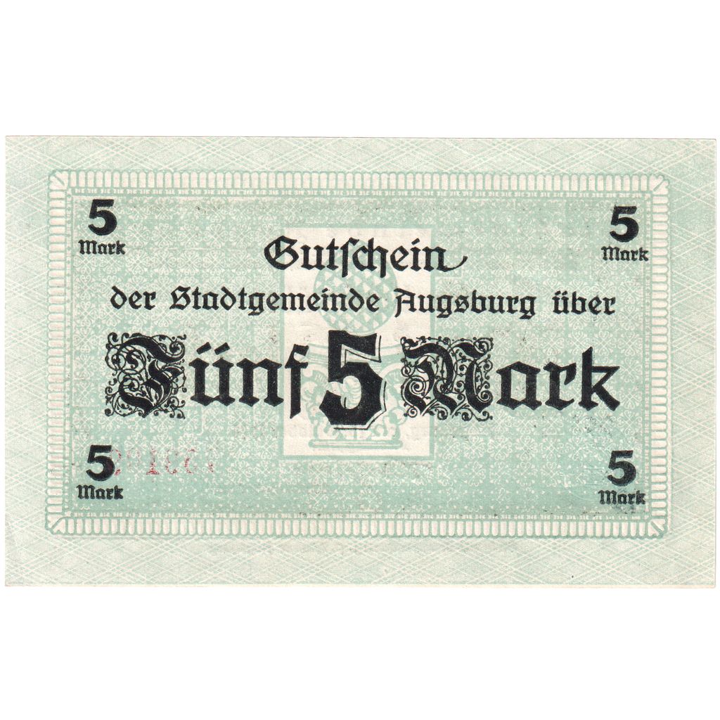 Alemania, Augsburg Stadt, 5 Mark, 1919-02-01, EBC+