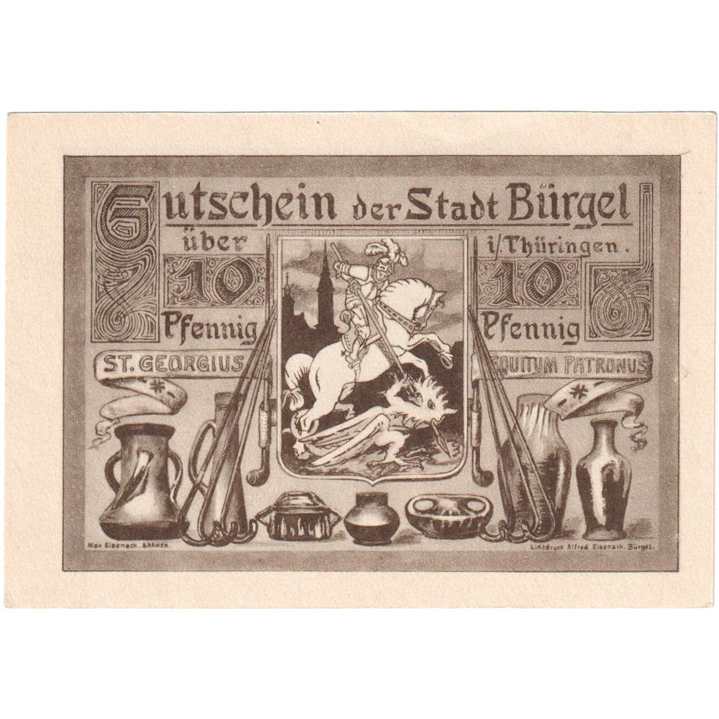 Alemania, Burgel Stadt, 10 Pfennig, 1921-05-28, EBC+