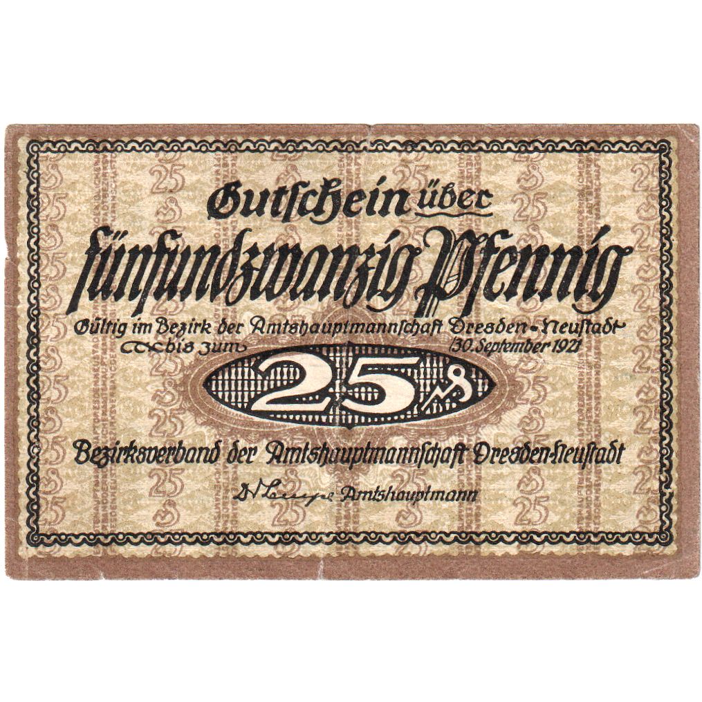 Alemania, Dresden Neustadt Amtschauptmannschaft, 25 Pfennig, 1919-12-31, EBC+