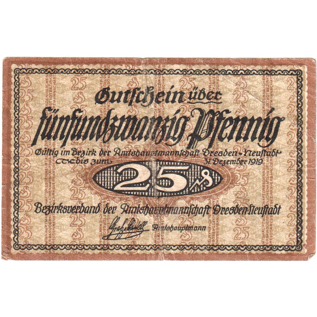 Deutschland, Dresden Neustadt Amtschauptmannschaft, 25 Pfennig, 1919-12-31, VZ+