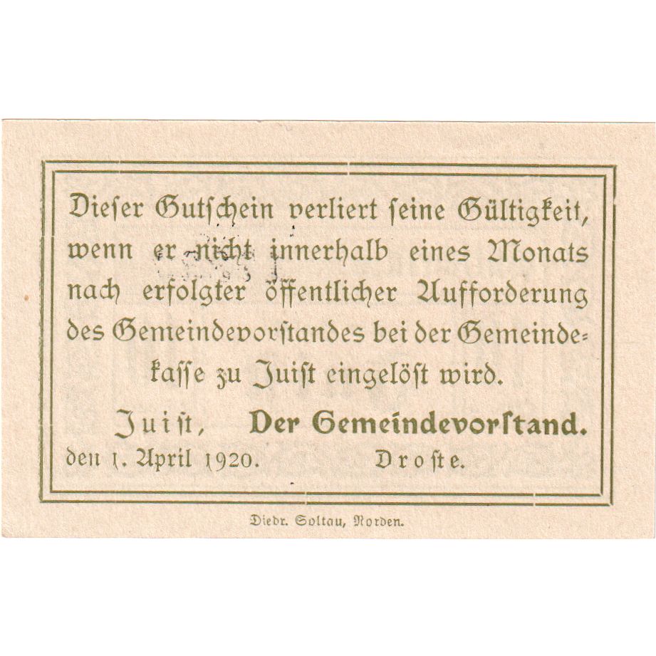 Niemcy, Juist Gemeinde, 10 Pfennig, 1920-04-01, UNC(60-62)