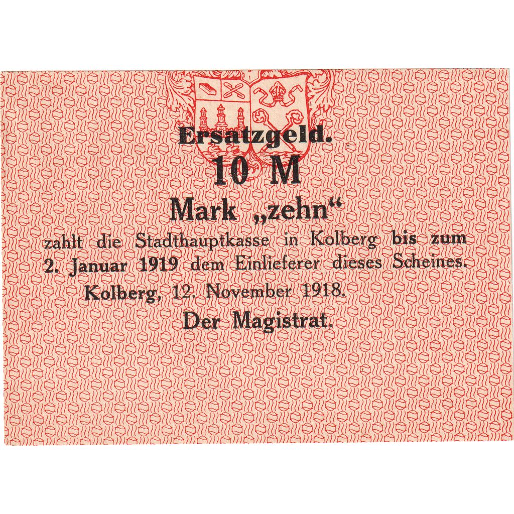 Deutschland, Kolberg Stadt, 10 Mark, 1919-01-02, VZ+