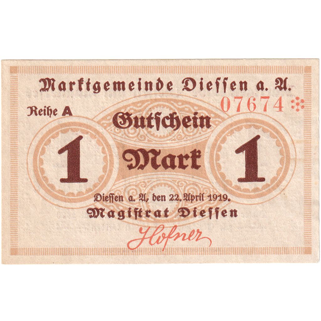 Alemania, Diessen am Ammersee Marktgemeinde, 1 Mark, 1920-04-22, EBC+