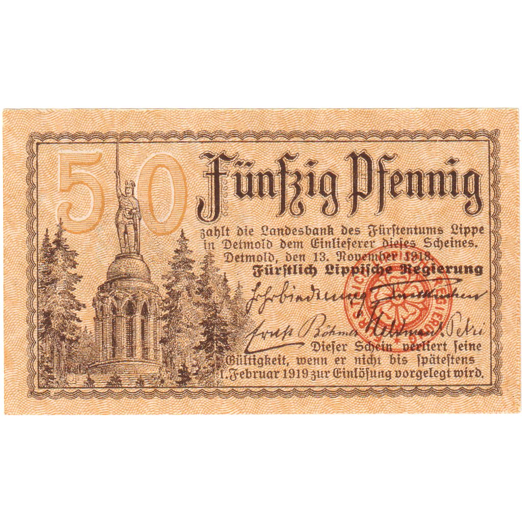 Alemania, Lippe Fürstlich Lippische Regierung in Detmold, 50 Pfennig