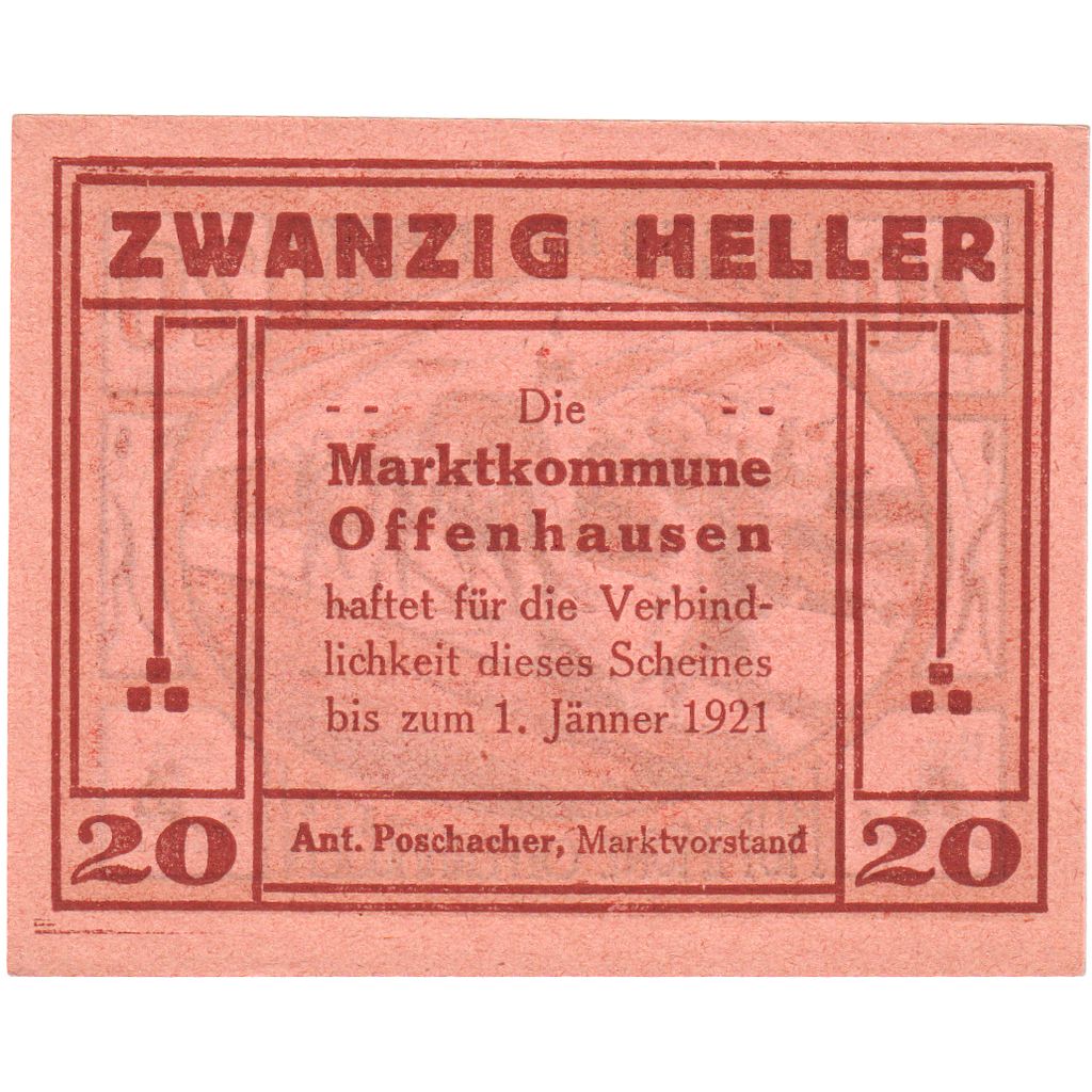 Austria, Offenhausen O.Ö. Prv. Marktkommune, 20 Heller, 1921-01-01, UNC(63)