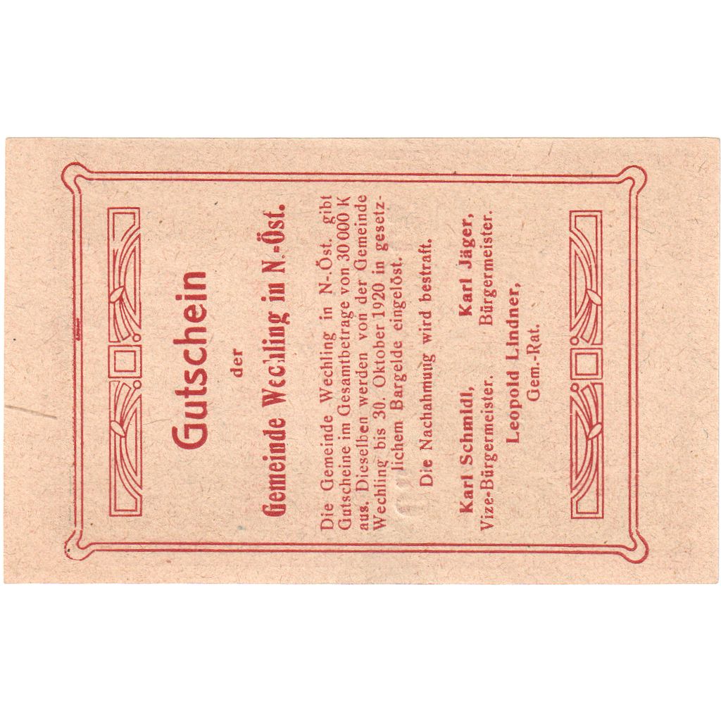 Austria, Wechling N.Ö. Gemeinde, 30 Heller, 1920-10-30, UNC(63)