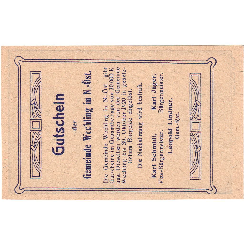 Austria, Wechling N.Ö. Gemeinde, 20 Heller, 1920-10-30, UNC(63)