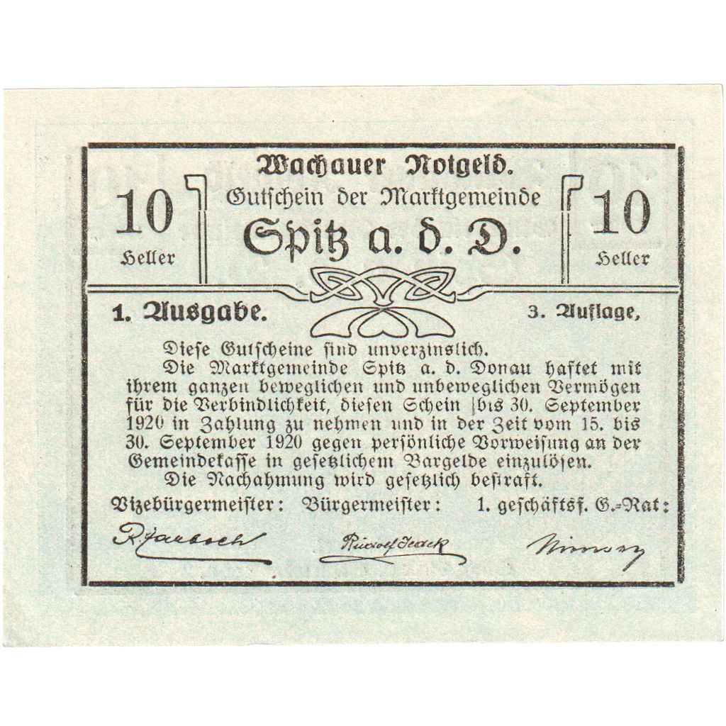 Oostenrijk, Wachauer Notgeld - Spitz - Kirche N.Ö. Gemeinde, 10 Heller