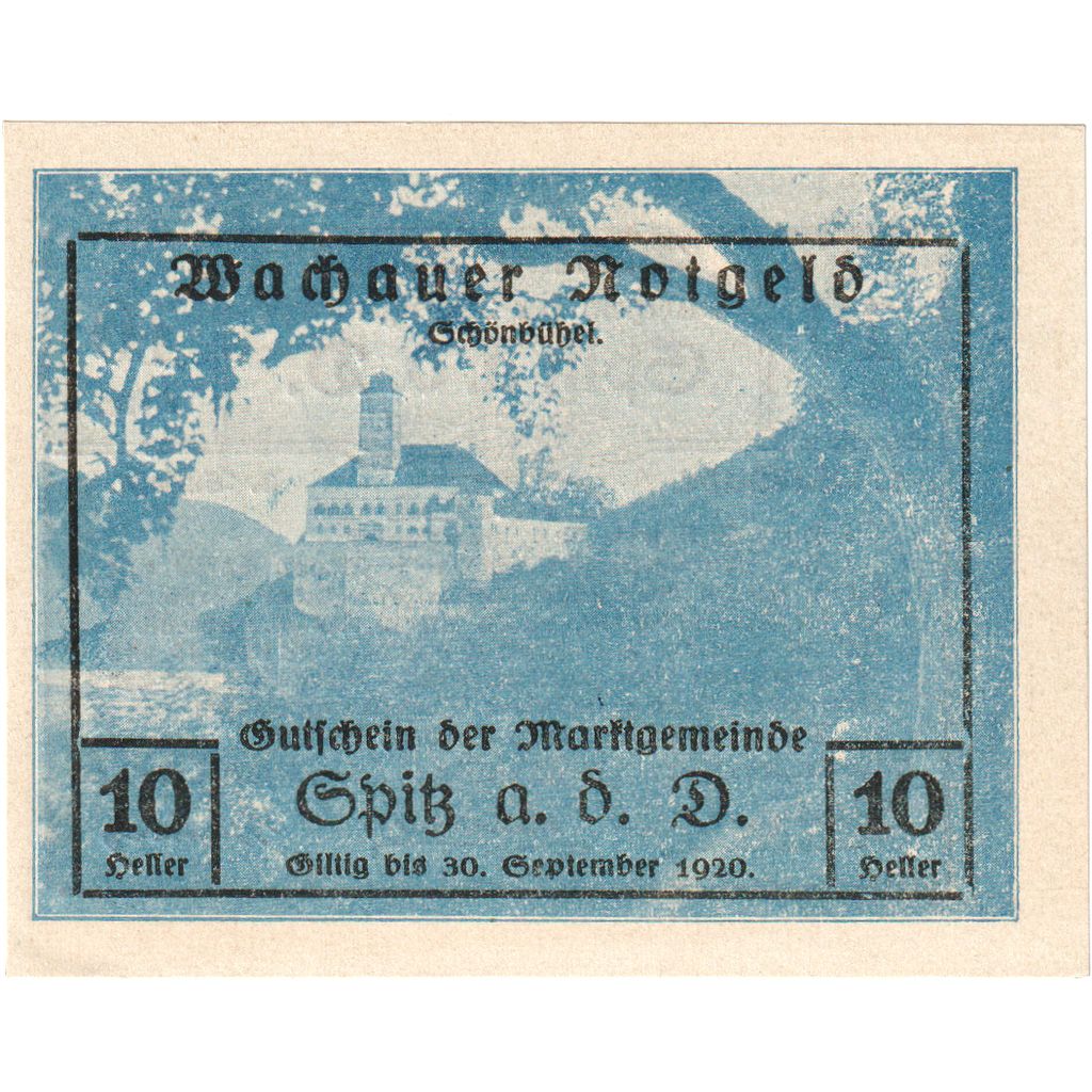 Austria, Wachauer Notgeld - Spitz - Kirche N.Ö. Gemeinde, 10 Heller