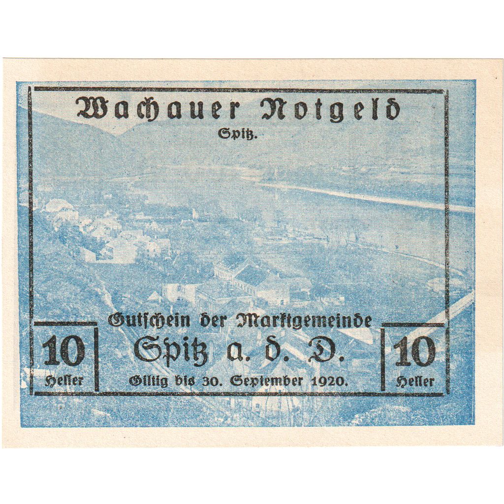 Austria, Wachauer Notgeld - Spitz - Kirche N.Ö. Gemeinde, 10 Heller
