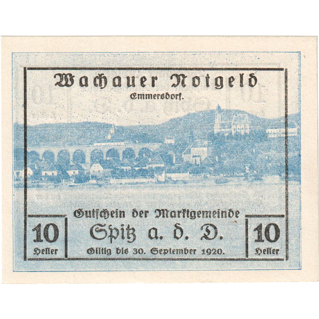 Austria, Wachauer Notgeld - Spitz - Kirche N.Ö. Gemeinde, 10 Heller