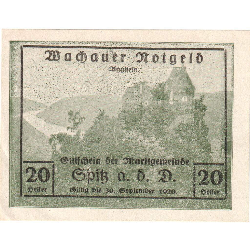 Austria, Wachauer Notgeld - Spitz - Kirche N.Ö. Gemeinde, 20 Heller